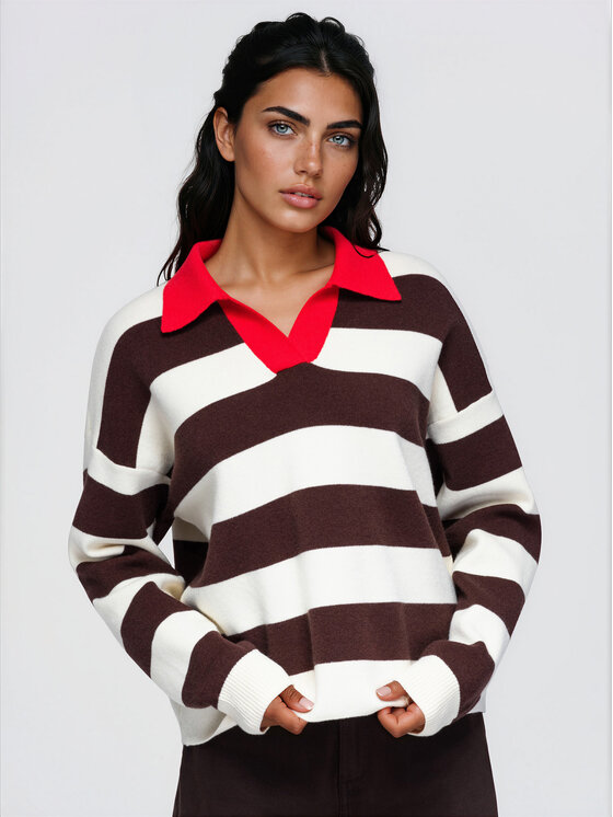 Ombre Ombre Sweter OW-SW-E0045 Brązowy Relaxed Fit