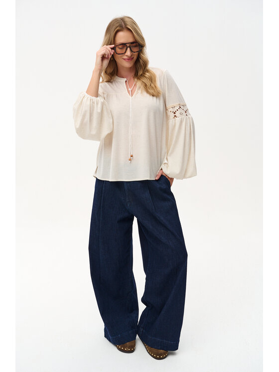 blue shadow blue shadow Bluzka Qub Beżowy Regular Fit