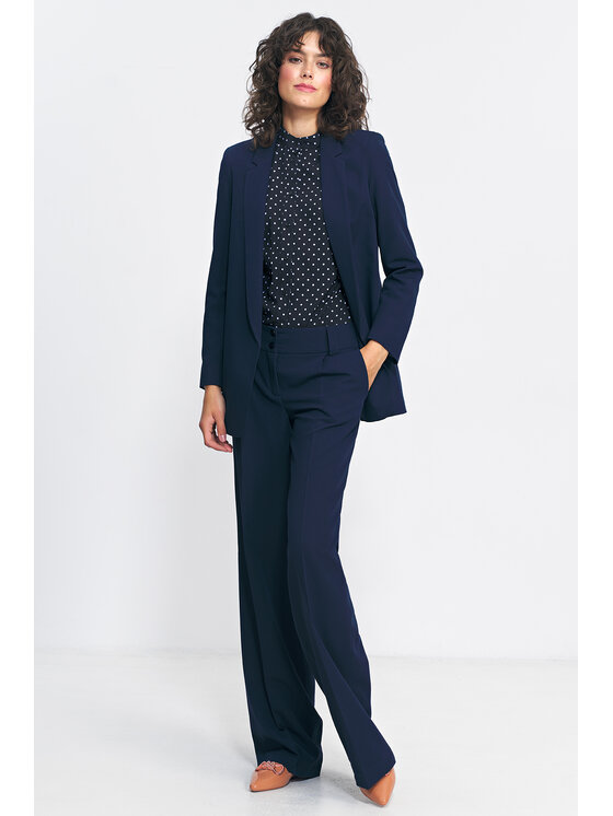 NIFE NIFE Kalhoty z materiálu SD81 Tmavomodrá Wide Leg