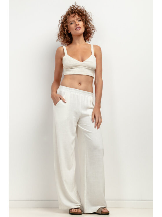 Tessita Tessita Spodnie materiałowe SPODNIE_T404_1_L Biały Relaxed Fit