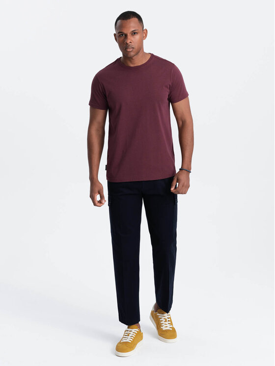Ombre Ombre T-Shirt OM-TSBS-0146 Bordowy Regular Fit