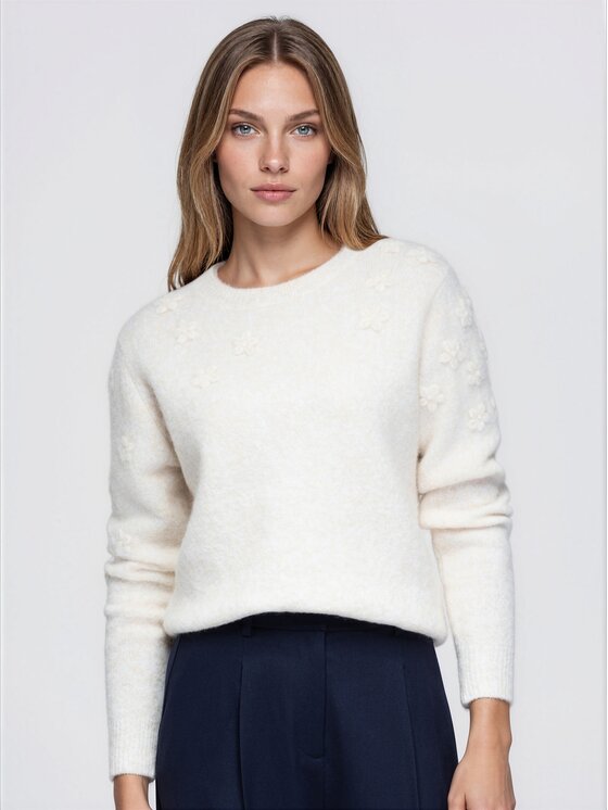 Ombre Ombre Sweter OW-SW-E0048 Beżowy jasny Regular Fit