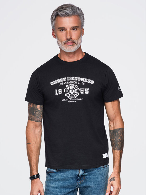 Ombre Ombre T-Shirt OM-TSPT-0297 Czarny Regular Fit
