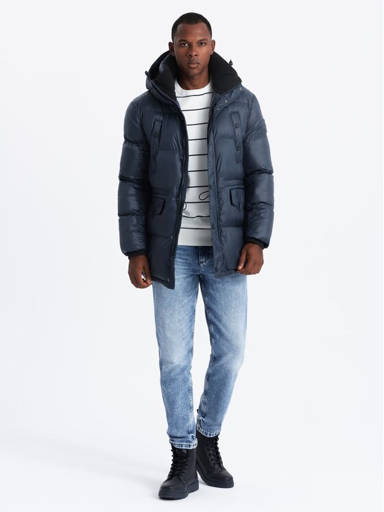 Ombre Ombre Kurtka zimowa OM-JALJ-0186 Granatowy Regular Fit
