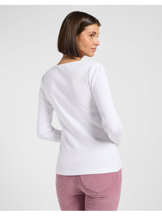 Lee Lee Bluzka LS SQUARE NECK Biały Slim Fit