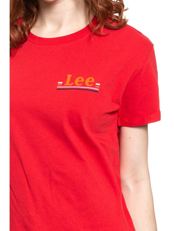 Lee Lee T-Shirt CHEST LOGO TEE Czerwony Slim Fit