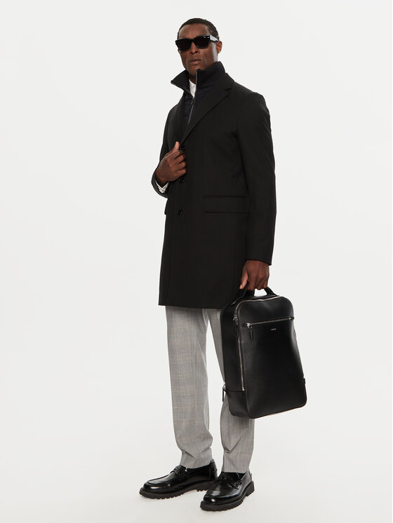 BOSS Boss Płaszcz wełniany H-Hyde 50502255 Czarny Slim Fit