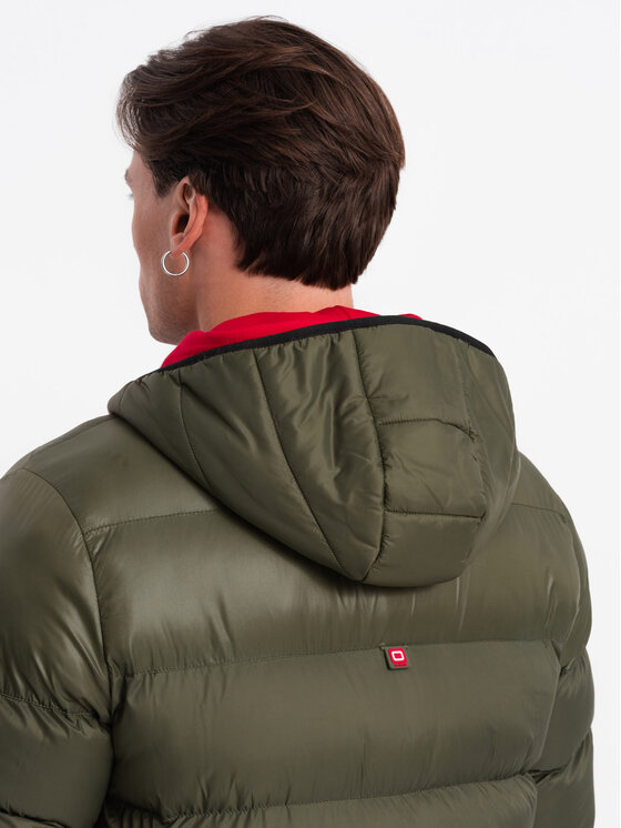 Ombre Ombre Zimní bunda OM-JAHP-0145 Khaki Regular Fit