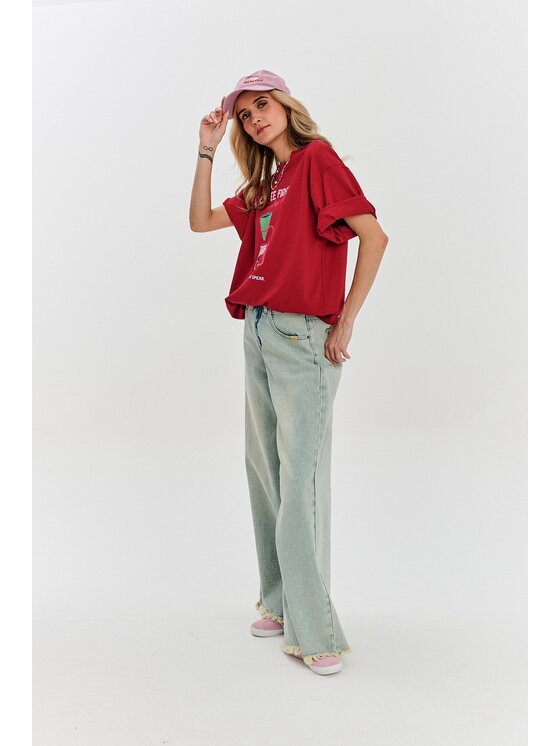 NAOKO NAOKO T-Shirt Coffee First Bordó Regular Fit