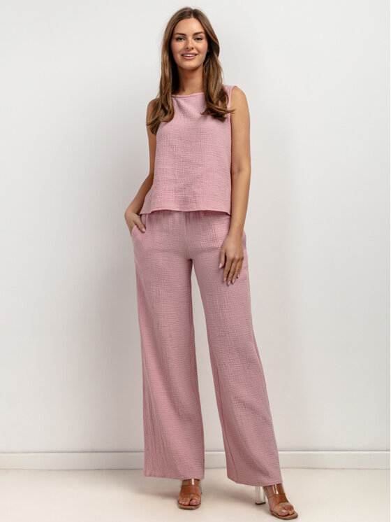 Tessita Tessita Spodnie materiałowe T428/2/XL Różowy Wide Leg