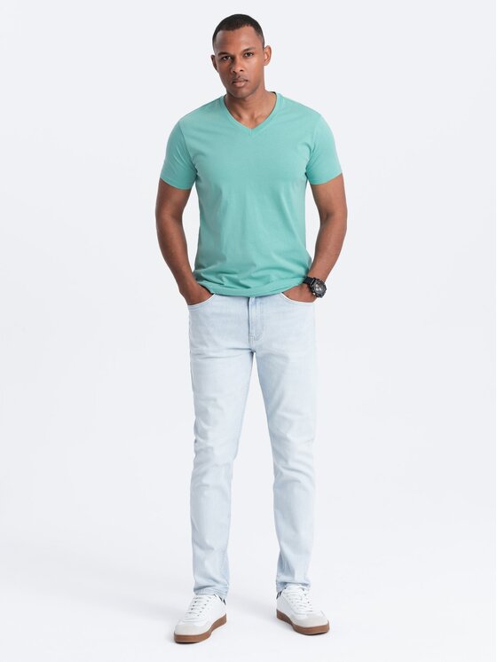 Ombre Ombre T-Shirt OM-TSBS-0145 Turkusowy Regular Fit