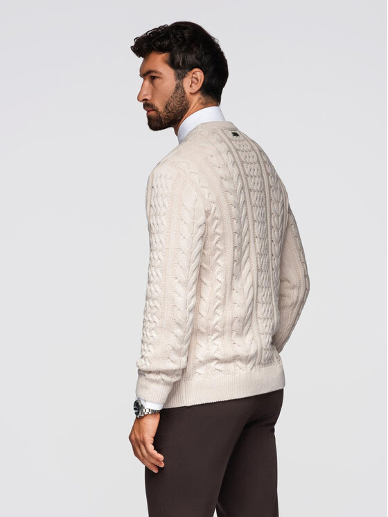 Ombre Ombre Sweter OM-SWSW-0173 Beżowy Regular Fit
