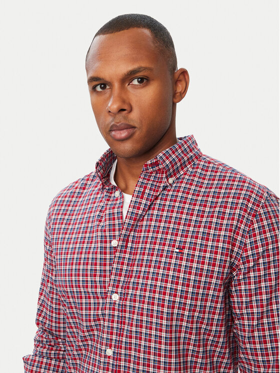 Tommy Hilfiger Tommy Hilfiger Риза Flex Poplin MW0MW44595 Червен Regular Fit