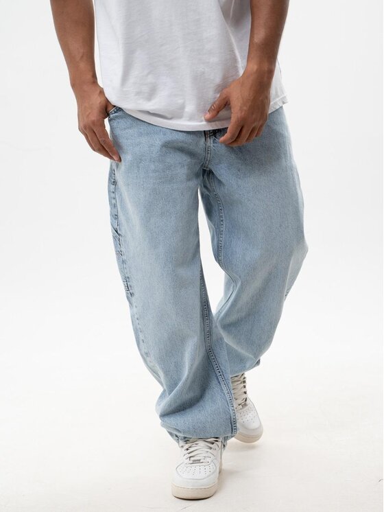Jeansy Jigga Wear, Rozmiar L, Niebieskie, Spodnie Jeansowe Super Baggy Cargo Męskie Sprane Jasne Niebieskiee Jigga Wear Crown 2XL
