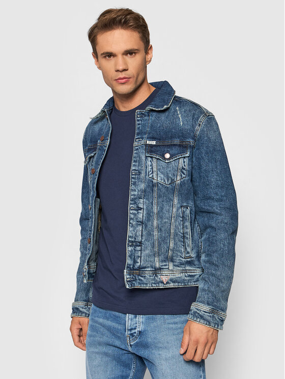 Guess Džínsová bunda M1YXN1 D47II Tmavomodrá Regular Fit