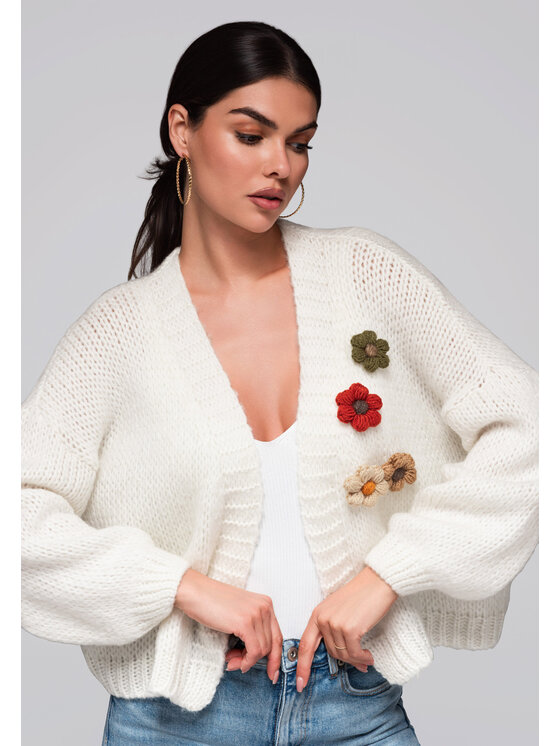 Ombre Ombre Kardigan LW-SWCD-0101 Biały Regular Fit