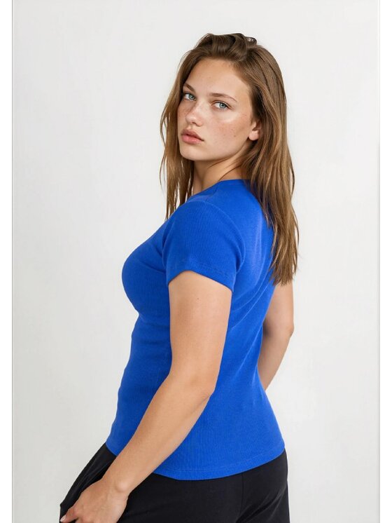 DKaren Sport DKaren Sport Bluzka DK33 Krótki Niebieski Classic Fit