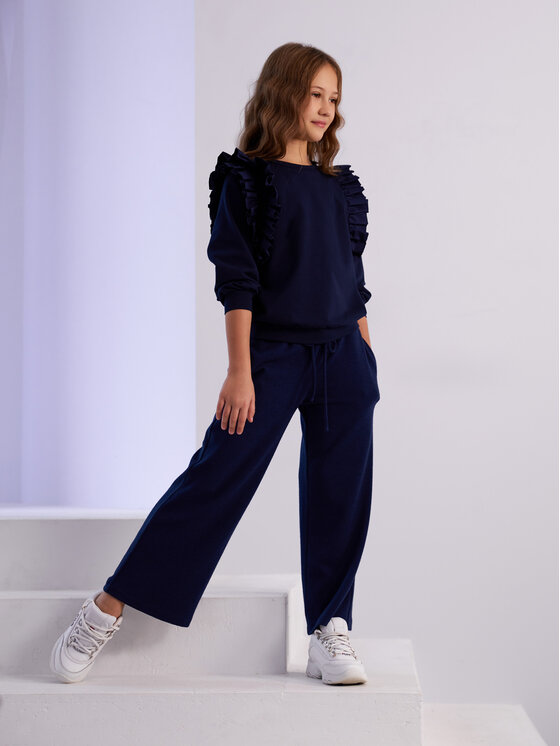 SLY SLY Spodnie dzianinowe 4S-402 Granatowy Comfortable Fit
