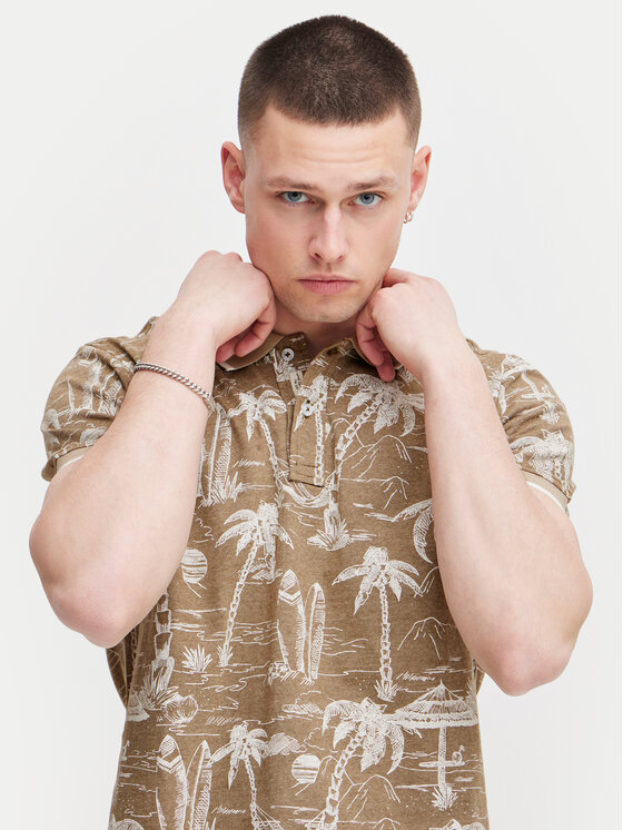 Blend Blend Тениска с яка и копчета 20716905 Бежов Regular Fit