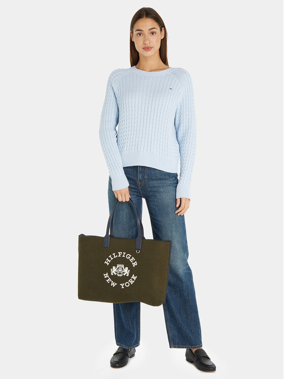 Tommy Hilfiger Tommy Hilfiger Torbica Iconic Tommy Tote Wool Logo AW0AW15576 Zelena