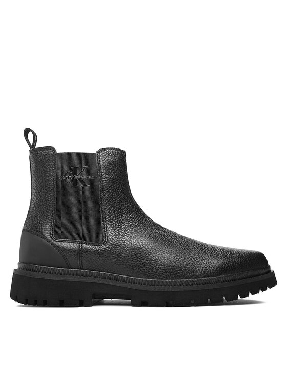 Calvin Klein Jeans Členková obuv s elastickým prvkom Eva Mid Chelsea Boot Lth YM0YM00750 Čierna