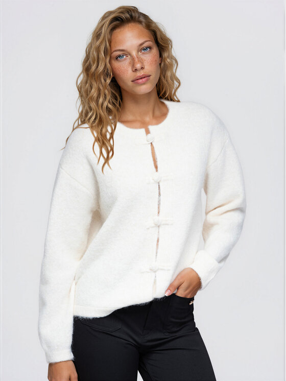 Ombre Ombre Kardigan OW-SW-E0061 Beżowy jasny Relaxed Fit