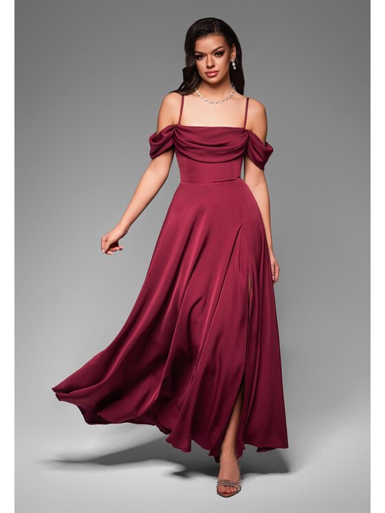 Ombre Ombre Sukienka wieczorowa LA-OM-DLR038 Bordowy Regular Fit