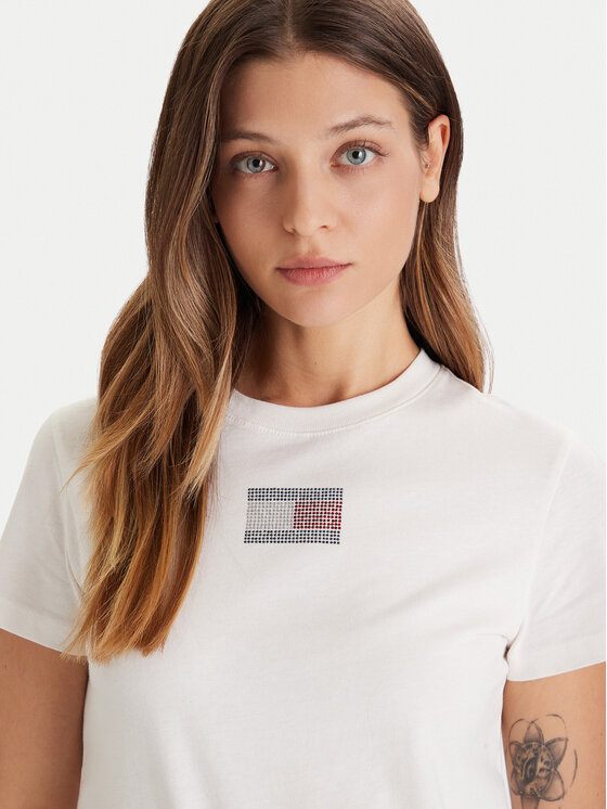 Tommy Jeans Tommy Jeans T-Shirt Party Flag DW0DW21965 Écru Regular Fit