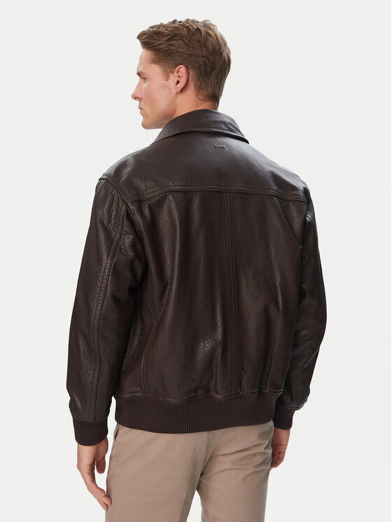 BOSS BOSS Usnjena jakna Jopeak  50566594 Temno rjava Regular Fit
