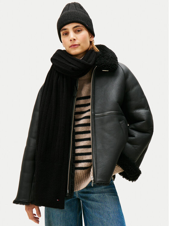 Tommy Hilfiger Tommy Hilfiger Set Schal und Mütze Flag Fluffy AW0AW17994 Schwarz