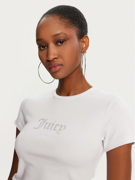 Juicy Couture Juicy Couture T-krekls Dot Ruched JCWCT24311 Balts Slim Fit