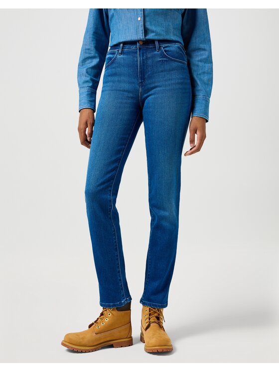 Wrangler Wrangler Jeansy Straight Agate Blue Niebieski Slim Fit