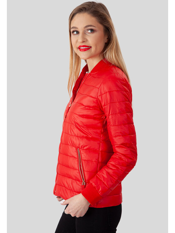 Perso Perso Kurtka przejściowa pikowana z suwakiem Czerwony Slim Fit