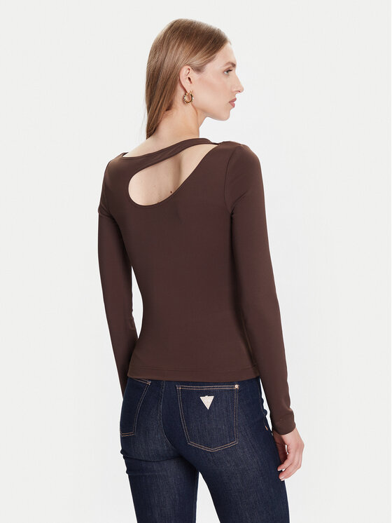 Guess Guess Μπλουζάκι W5BP18 KC7M2 Καφέ Slim Fit