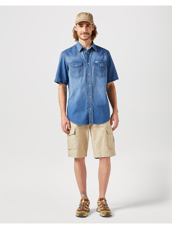 Wrangler Wrangler Koszula jeansowa SS WESTERN SHIRT Niebieski Regular Fit