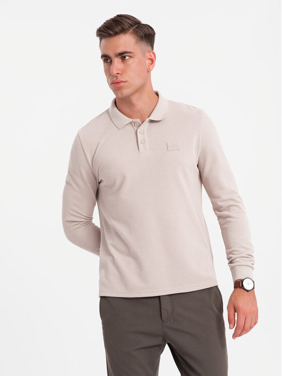Ombre Ombre Longsleeve OM-POLS-0131 Beżowy Regular Fit