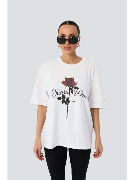 T-Shirt, rozmiar XS, Białe, T-shirt bawełniany oversize ROSE