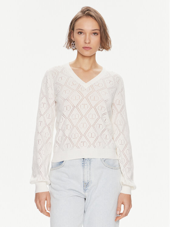 TWINSET Sveter 241TP3074 Écru Regular Fit