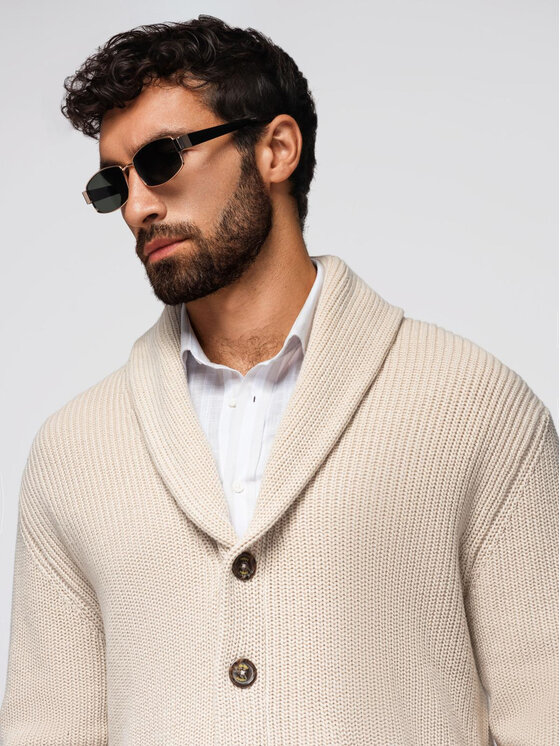 Ombre Ombre Sweter OM-SWCD-0153 Beżowy Regular Fit