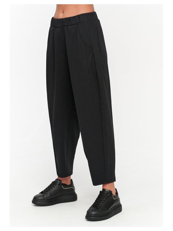 Makadamia Makadamia Spodnie materiałowe C79 Czarny Loose Fit