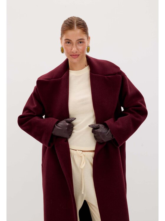 Mirons Mirons Płaszcz wełniany Soft Bordowy Oversize