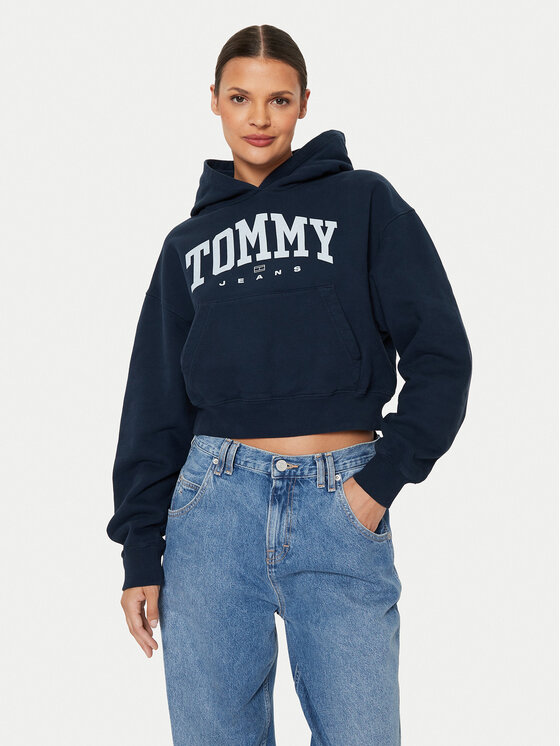 Tommy Jeans Džemperis ar kapuci Varsity DW0DW19291 Tumši zils Relaxed Fit