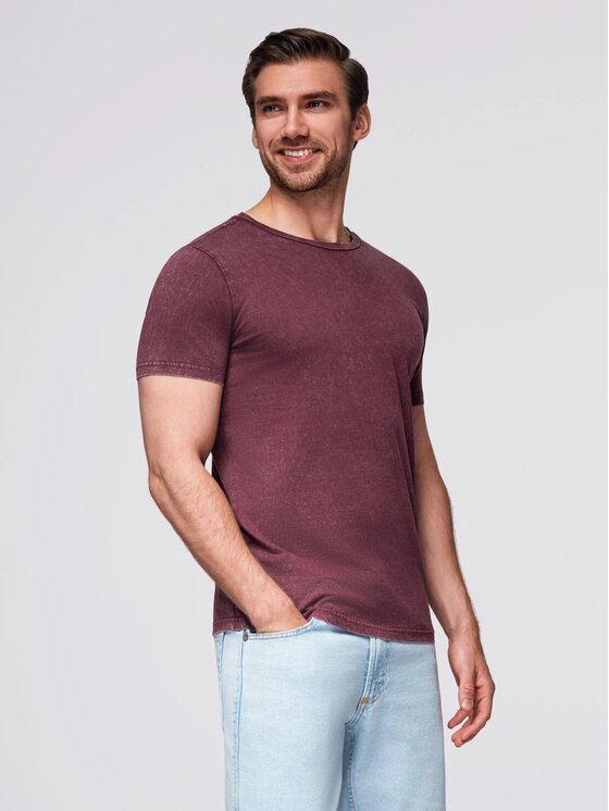 Ombre Ombre T-Shirt OM-TSWT-0116 Bordowy Slim Fit
