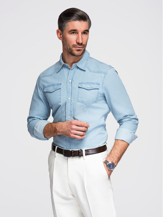 Ombre Ombre Koszula OM-SHDS-0210 Niebieski Regular Fit