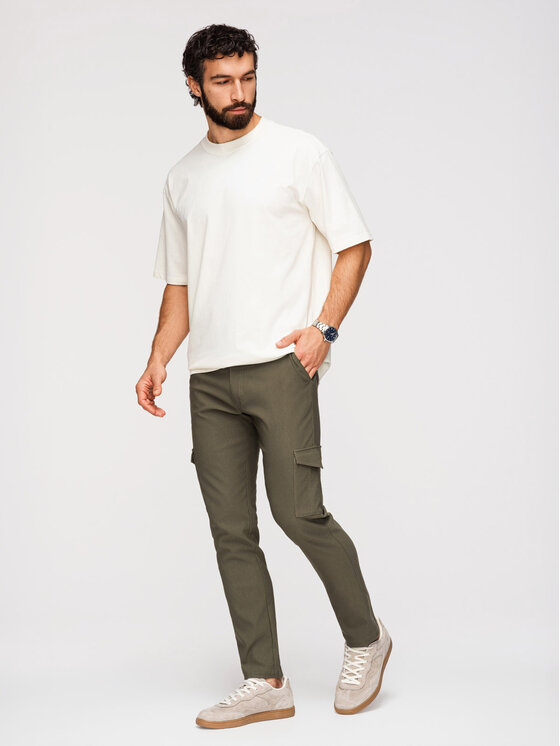 Ombre Ombre Spodnie materiałowe P1515 Zielony ciemny Regular Fit