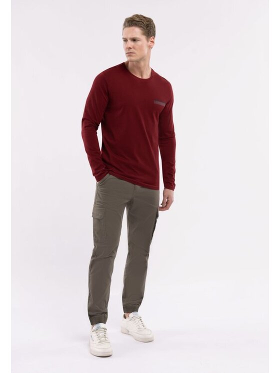 Volcano Volcano Longsleeve L-MONO Czerwony ciemny Regular Fit