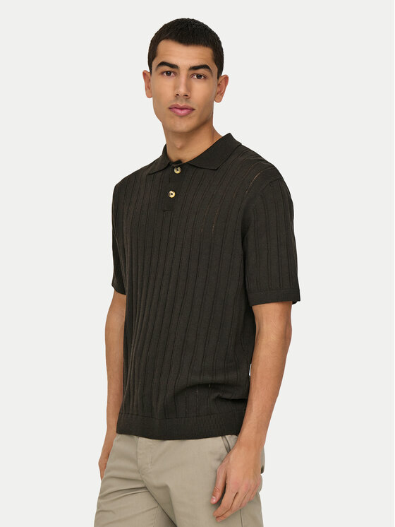 Only & Sons Only & Sons Тениска с яка и копчета Kent 22033463 Кафяв Regular Fit