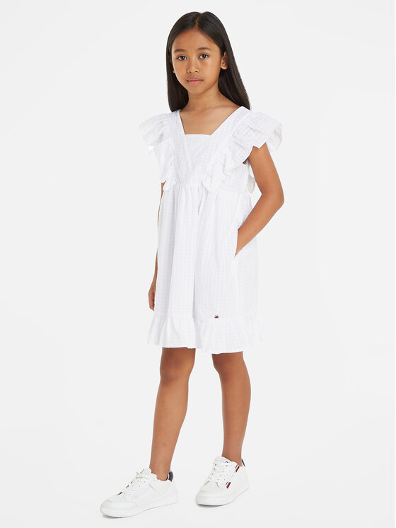 Tommy Hilfiger Tommy Hilfiger Rochie de vară Gingham KG0KG07930 D Alb Relaxed Fit