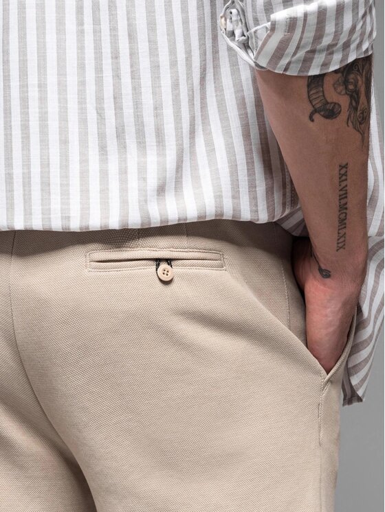 Ombre Ombre Šortky z materiálu OM-SRCS-0166 Béžová Slim Fit