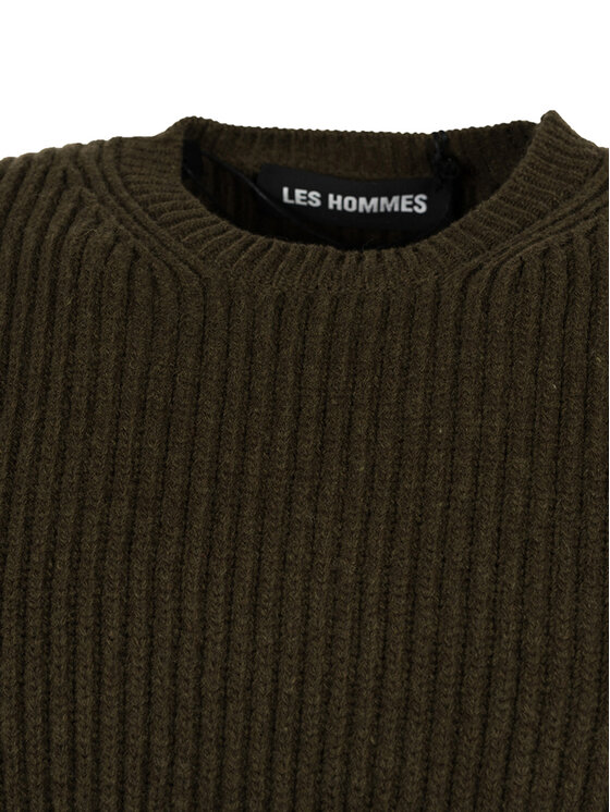 Les Hommes Les Hommes Maglione LJK106-656U | Round Neck Sweater with Asymetric Zip Cachi Regular Fit